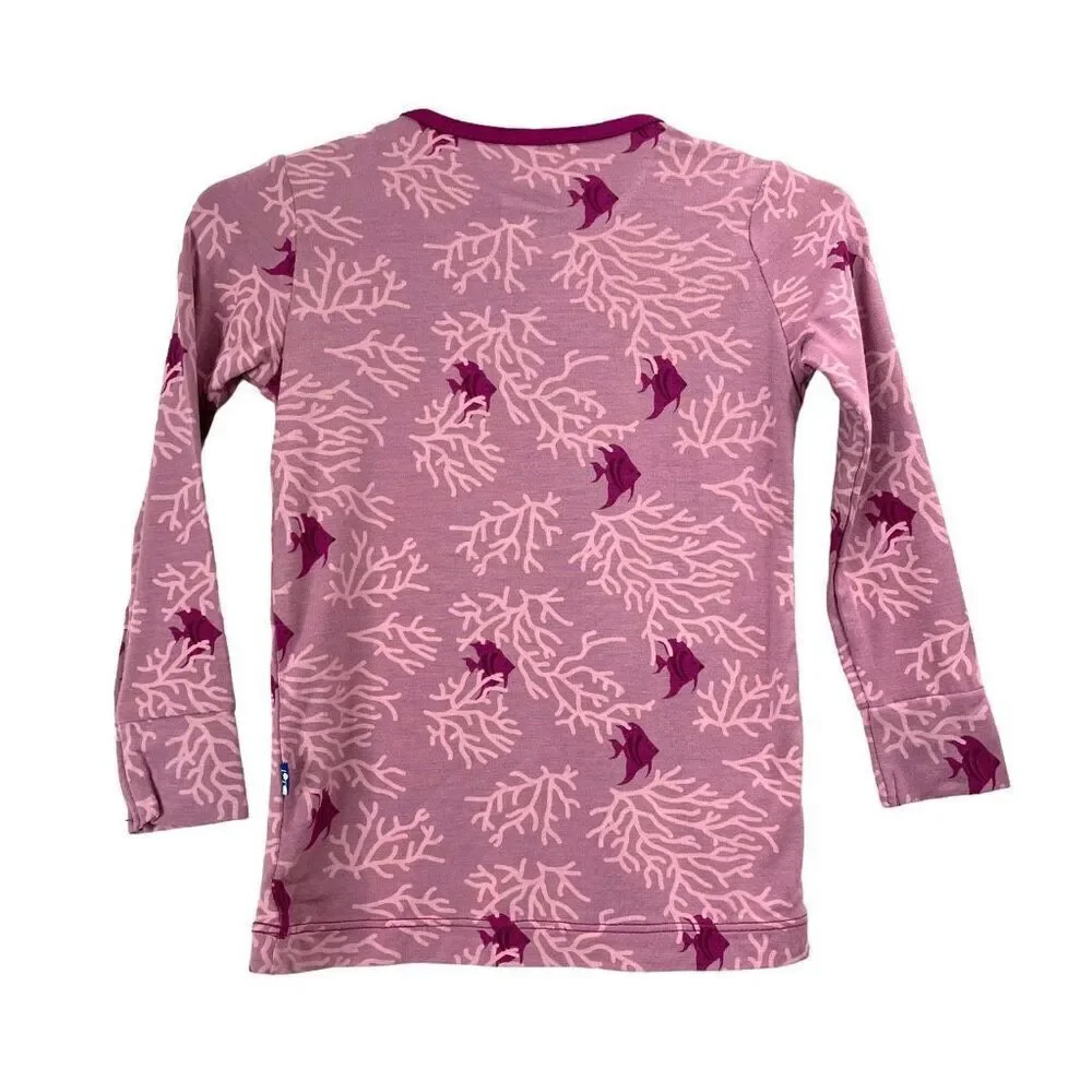 KicKee Pants bamboo pajama set top and bottom Size 2T coral fish print‎